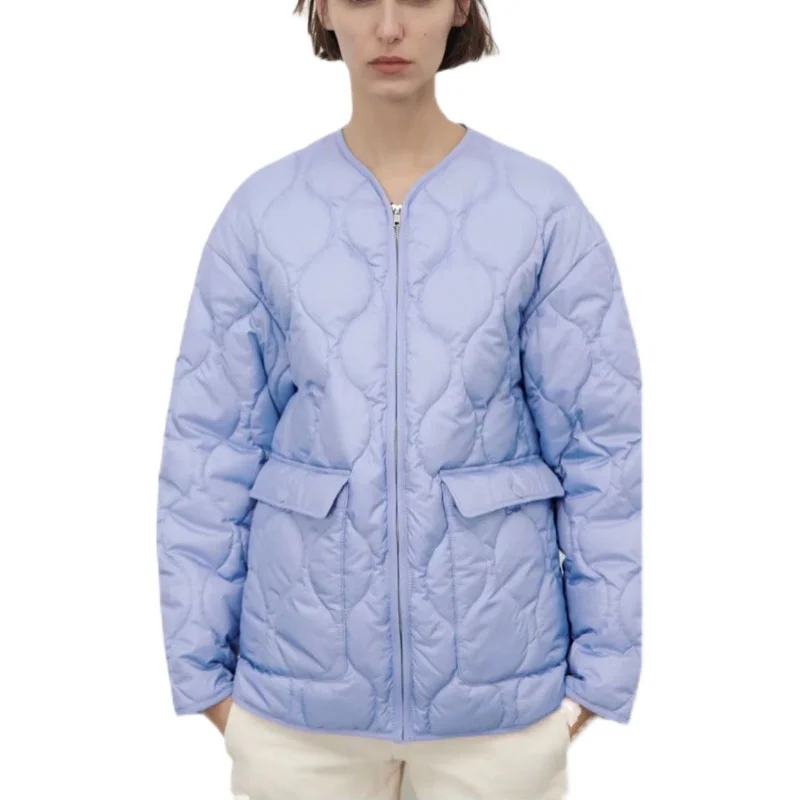 Осень и зима 2024 новинка 2024. 7522054 Женская одежда Синяя свободная стеганая куртка
