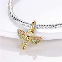 hot sale 925 sterling silver winged key dangle charm fit original pandora beads bracelet pendant necklace fine jewelry gift