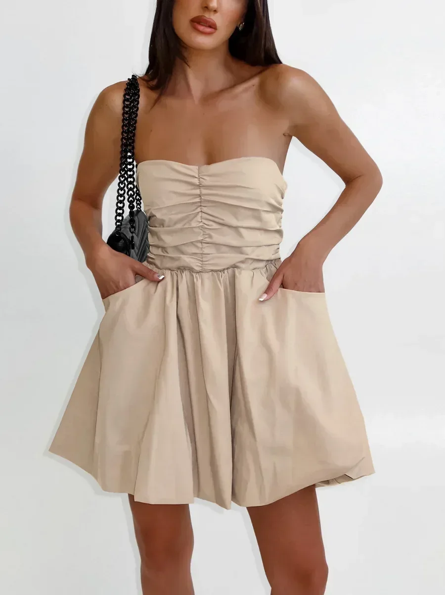 Модный сексуальный однотонный топ без бретелек летнее платье-пачка для отдыха