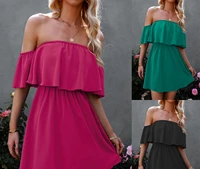 womens 2022 summer new sexy off the shoulder one shoulder ruffle dress female lady casual party short dresses women