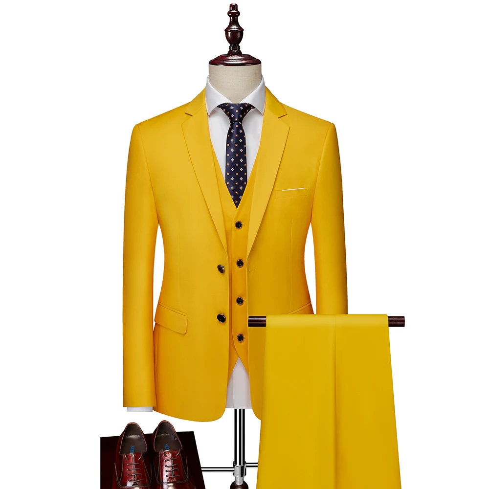 

5XL( Jacket + Vest + Pants ) Boutique Pure Color Mens Business Formal Suit Three-piece Set and Two-piece Set Groom Wedding Dress