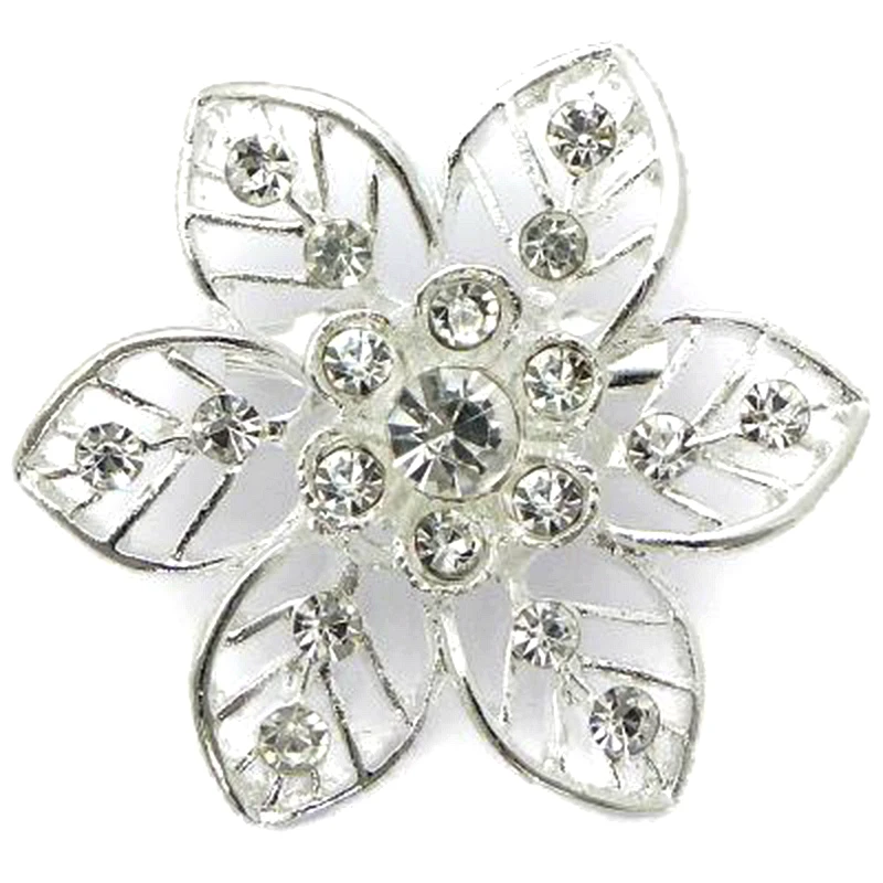 

1.5 Inch Small Leaf Flower Brooch with Clear Rhinestone Crystals Sparkly Silver Tone Bridal Pins