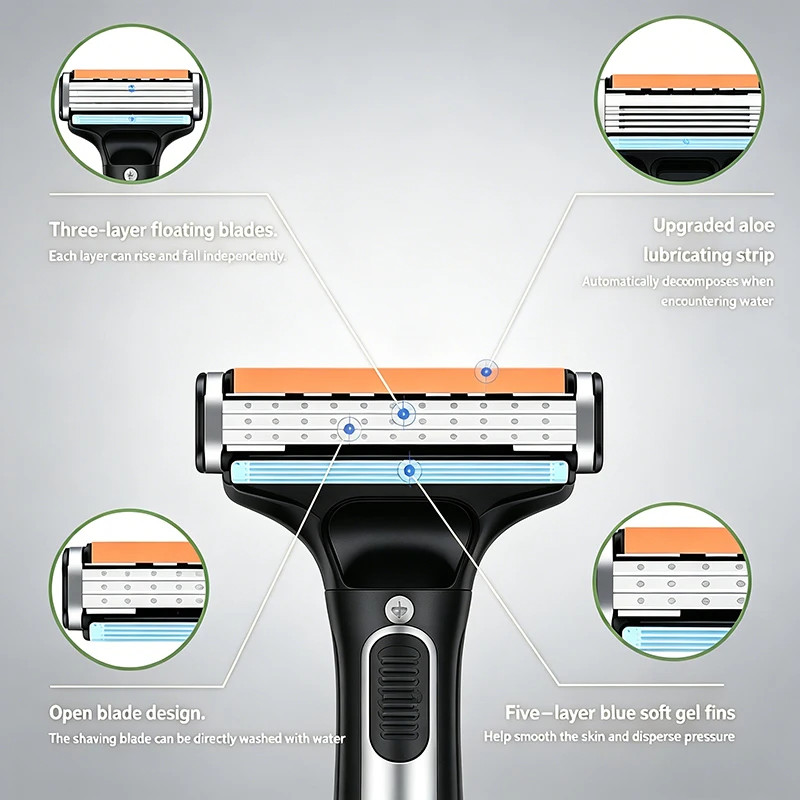 Фото Бритва Gillette A314WF с нескользящей ручкой, полностью моющаяся, для домашнего использования, мужская, с трехслойной плавающей бритвенной головкой №2