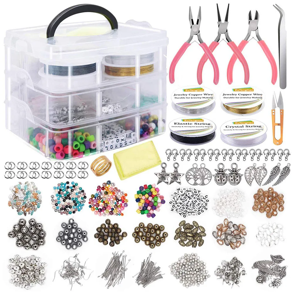 

1171 шт. Ювелирная фурнитура набор инструментов Ювелирные изделия плоскогубцы открытое соединительное кольцо Пинцет Лобстер застежки крючки бисер DIY браслет серьги аксессуар