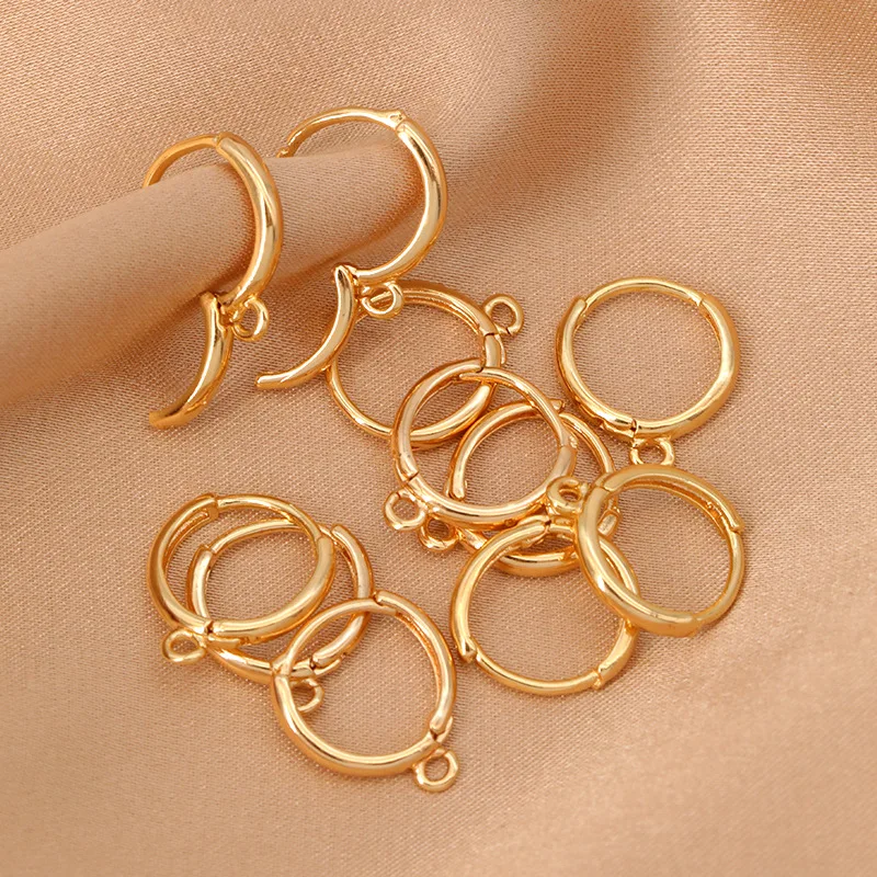 

10Pc/Lot Minimalist Round Earrings Hoop with Loop for Jewelry Making 18K Gold Plated Brass Open Ear Buckle DIY Ear Findings