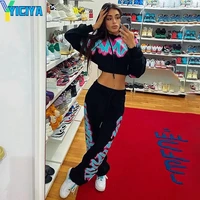 yiciya autumn running sets female sportswear tracksuits casual letter print two piece long sleeve sweatshirt and jogger pants