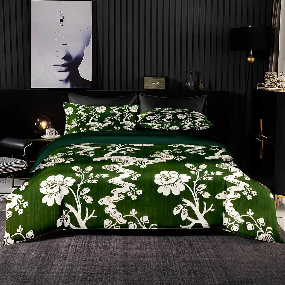 

2/3 Set Bedding Set Chinoiserie White Flower Pattern,Vintage Blue Duvet Cover 220x240,Soft with Pillowcase for King Queen Size