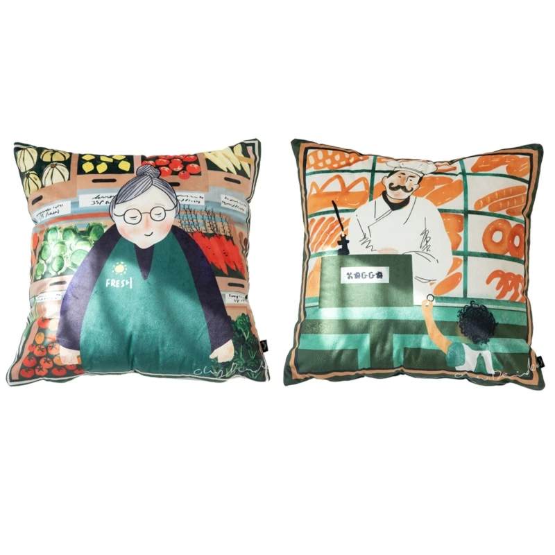 

New Modern Decorative Sofa Throw Pillow Case Colorful Supermarket Grandma Bakery Print Illustration Art Square Cushion Cover
