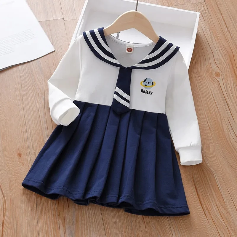 

Girls' Spring and Autumn Dress 2023 New Western Navy Style Little Girl Princess Dress Children's Long Sleeve Dress
