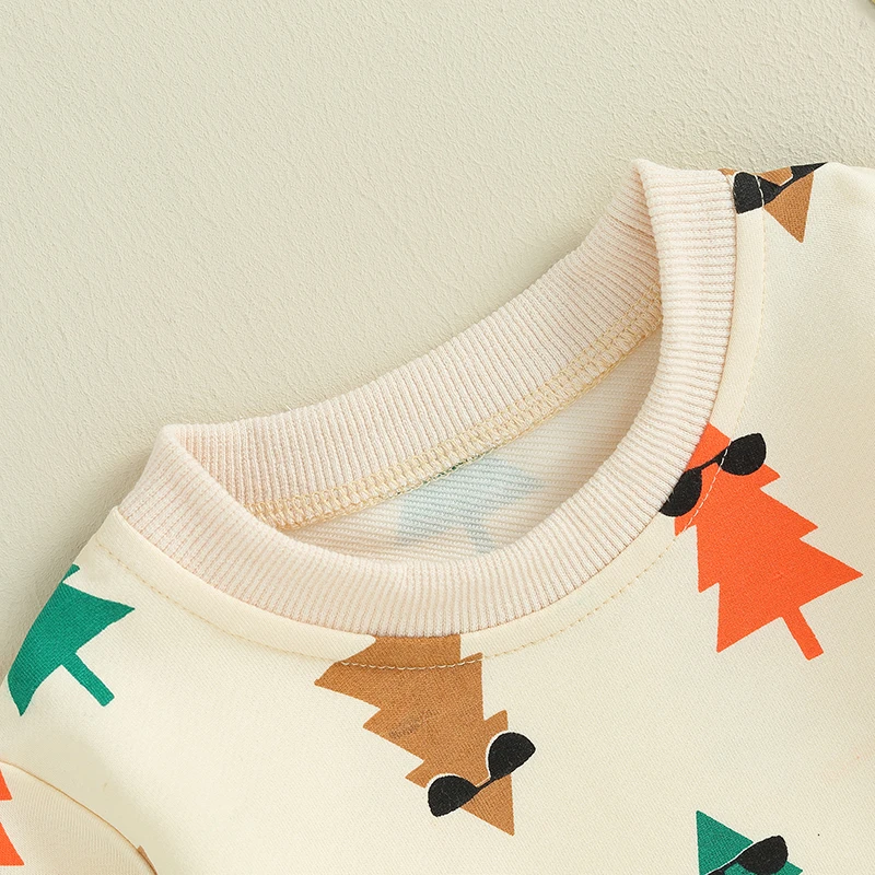 

Комбинезоны с длинным рукавом для новорожденных, с принтом рождественской елки и круглым вырезом, комбинезоны свободного кроя для младенцев