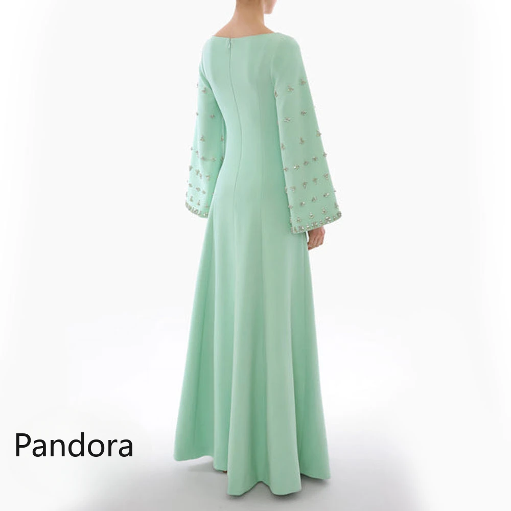 Женское вечернее платье до пола Pandora черное с длинным рукавом вырезом лодочкой и
