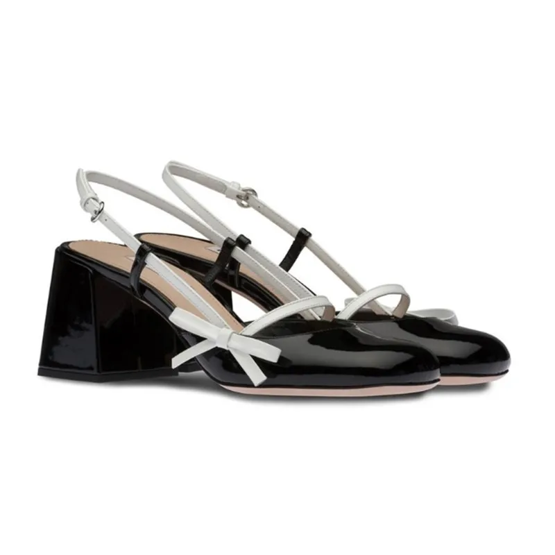 

Women's shoes black patent leather women's sandals bow tie straps fashionable Lolita temperament