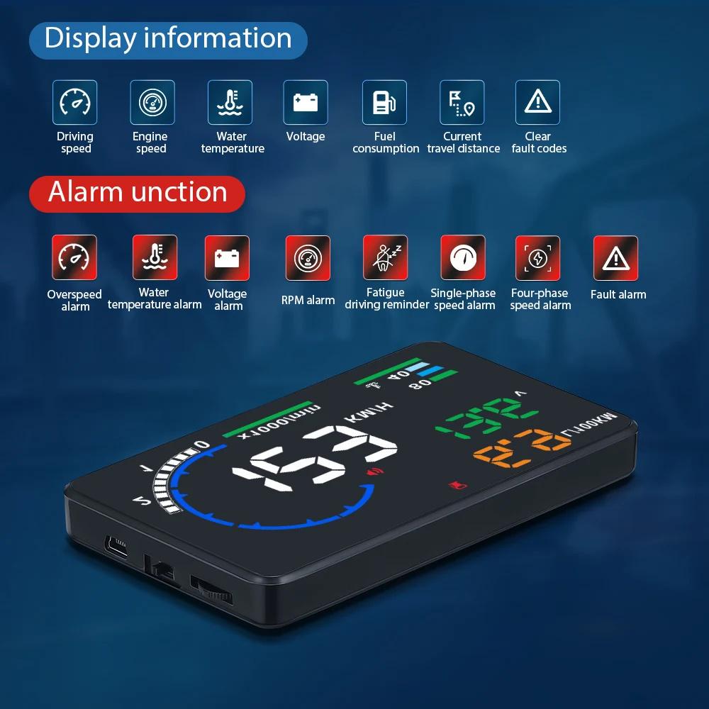 Дисплей на лобовое стекло A8 HUD OBD2 цифровой измеритель скорости для лобового