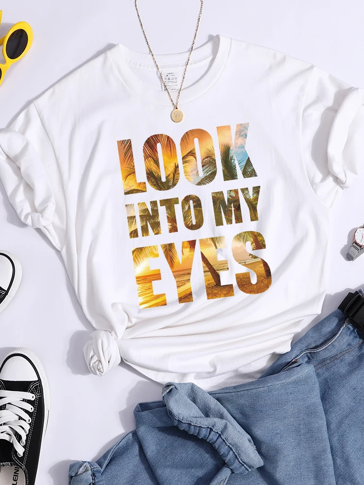 

Look Into My Eyes Prints T Shirt Womens Sport Cool Tshirt Street Personality Summer Clothing Breathable Casual Womens T-Shirt