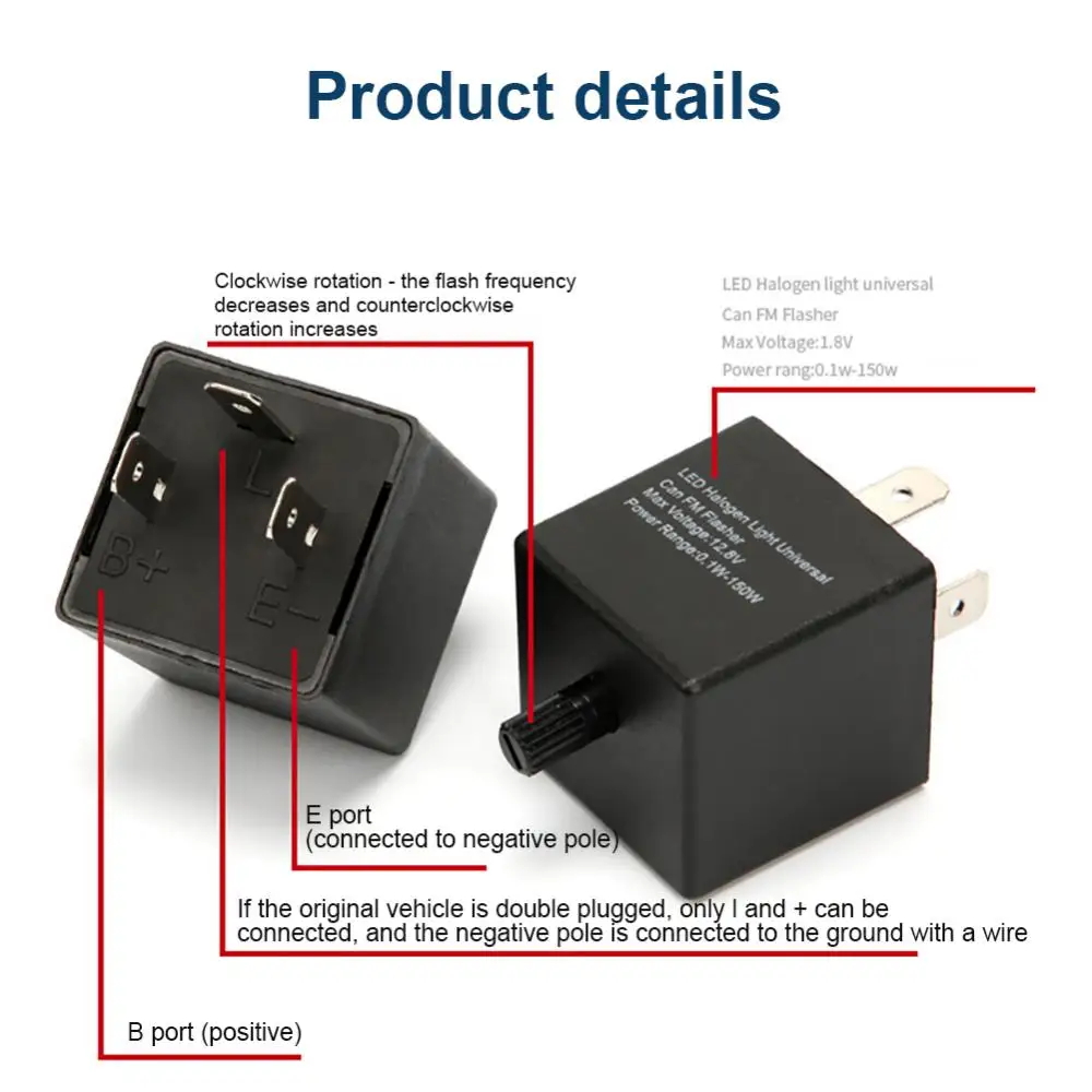 

For Turn Signal Light Adjustable Flasher Relay Adjustable Motorcycle Adjustable Flasher High-power Universal Electronic Led