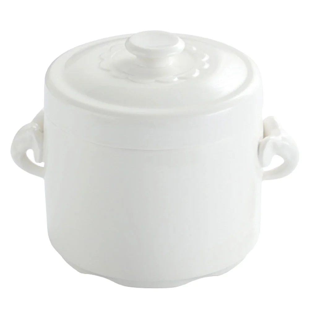 

1 Pc Safe And Healthy Binaural Ceramic Soup Bowl With Lid Small Ceramic Pot