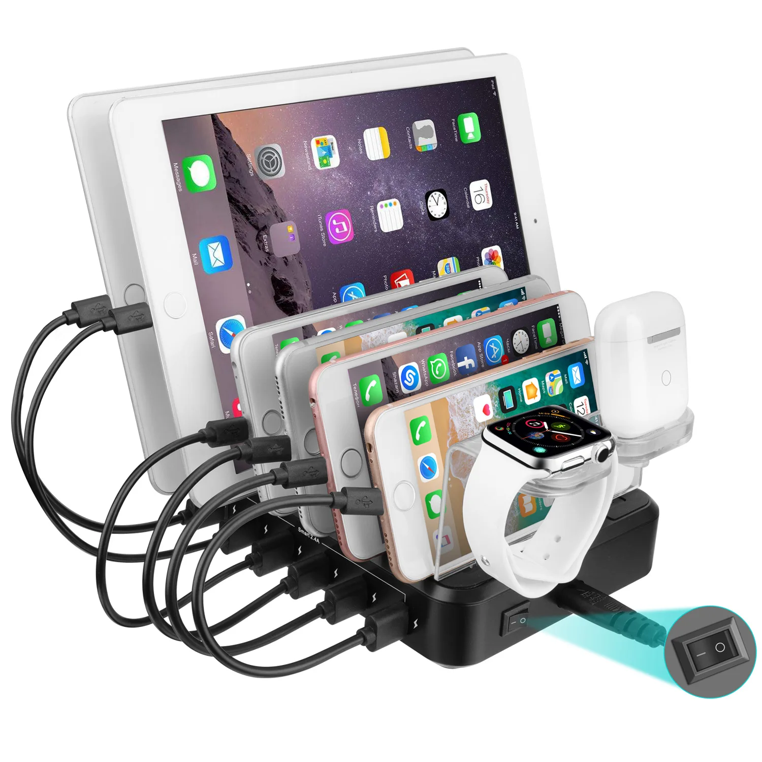 

ILEPO 6-Port USB Charging Station For Home and Office 60W 5V 2.4A USB Charger for Phones Tablets and Other Electronics