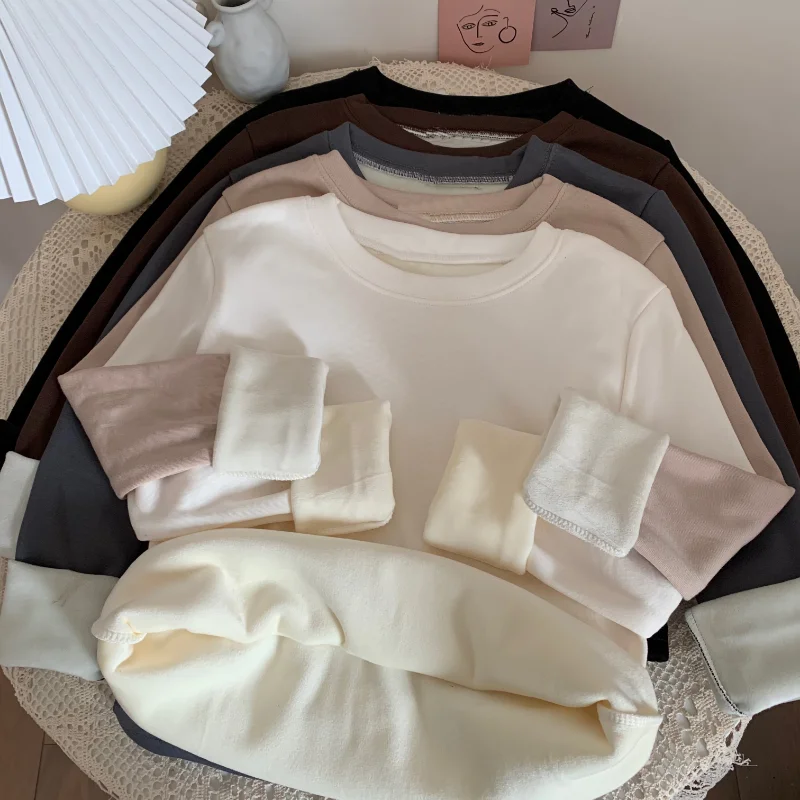 

Женская утолщенная плюшевая футболка в стиле ретро, Осень-зима