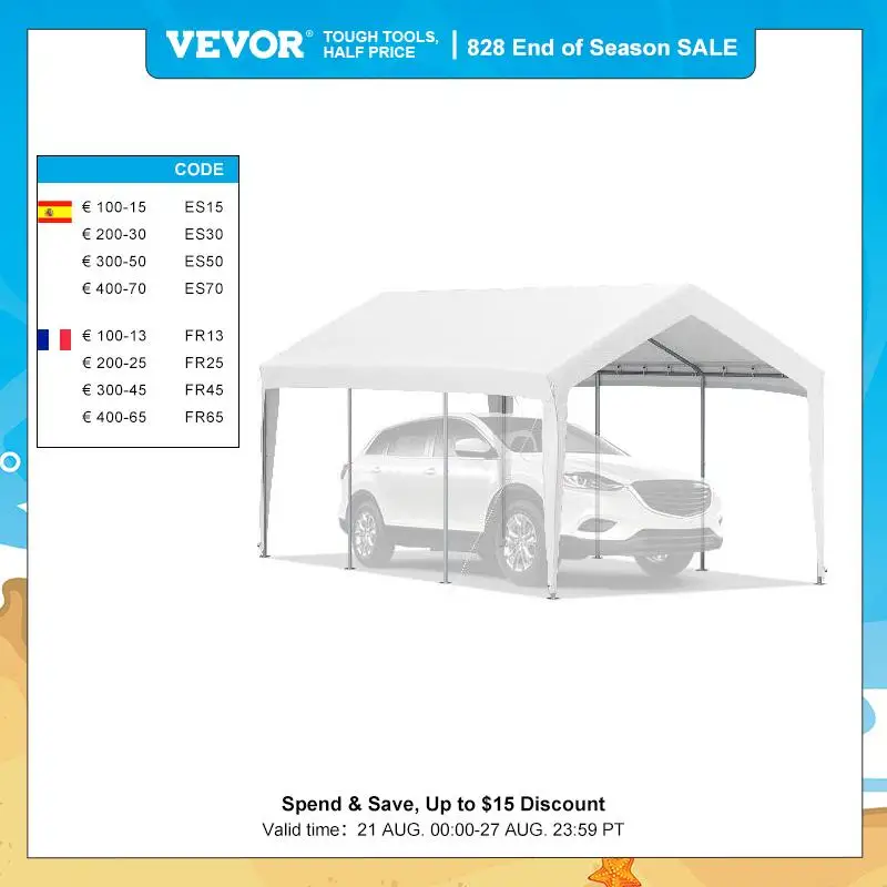 White/yellow Heavy Duty Garage Shelter With 8 Legs Car Garag
