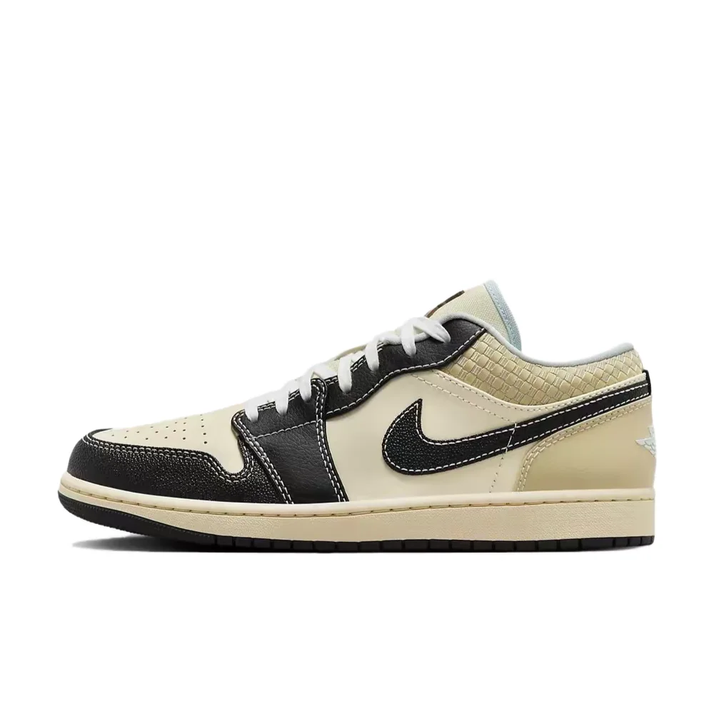 Фото Мужские баскетбольные кроссовки Jordan Air Jordan 1 Low SECO – бежево-черные, с нескользящей подошвой, мягкие и комфортные, низкие, модель HQ3437-101 №2