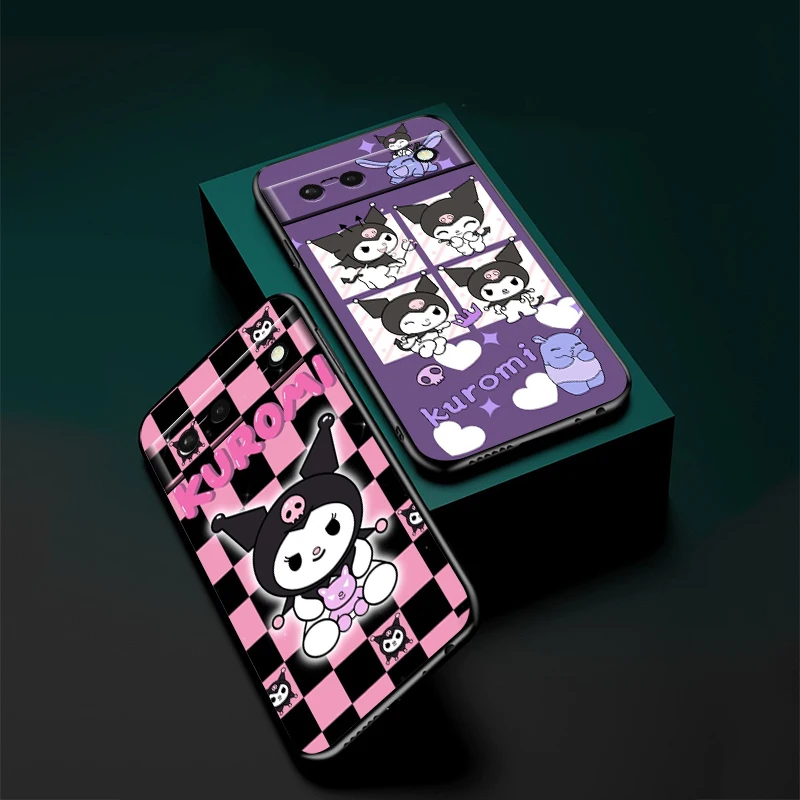 Фото Kuromi Cute Sanrio мультфильм для Google Pixel 8 7A 7 6A 6 5A 5 4 4A XL искусственная черная силиконовая Противоударная оболочка для телефона №2