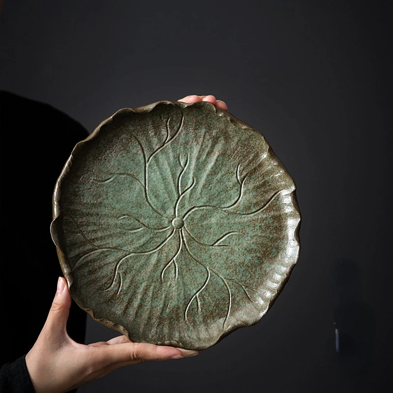 

Round Vintage Tea Tray Ceramic Dish Living Room Table Chinese Tea Tray Drainer Kungfu Bandeja Redonda Home Decorative OB50CP