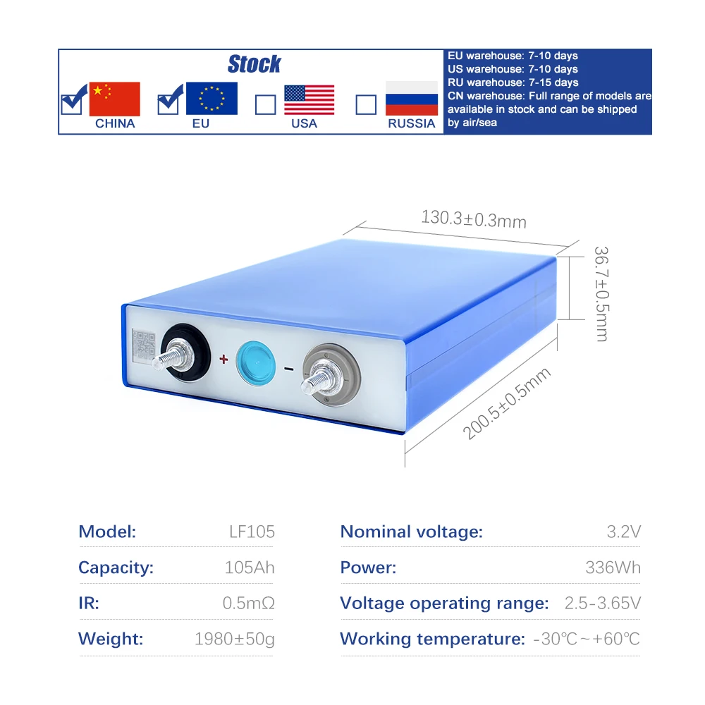 Фото Аккумуляторы EVE 3.2V 105Ah Lifepo4, призматические, перезаряжаемые, 4-16 шт., класс А, оригинальные элементы для автомобильной аудиосистемы, солнечных батарей и систем хранения энергии. №4