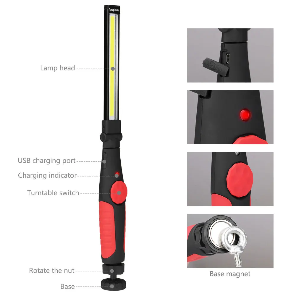 10W COB LED Camping Tent Lamp Flashlight USB Rechargeable LED Torch Magnetic Working Folding Hook Lights Outdoor Lanterna images - 1