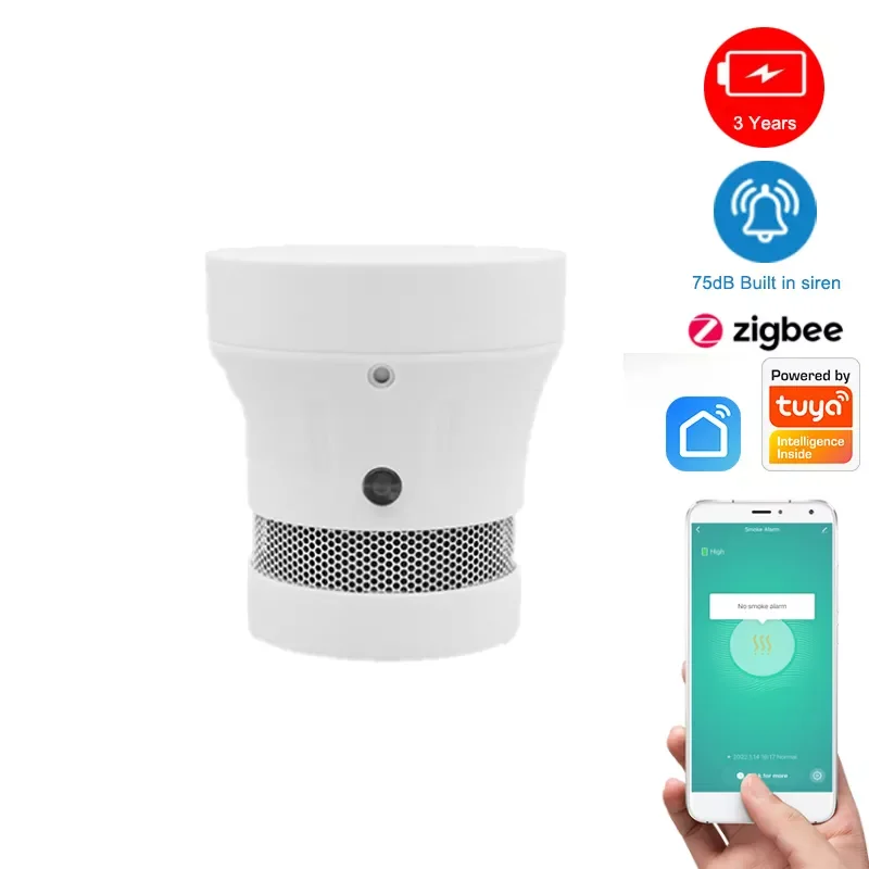 

NEW2023 Zigbee Smart Home Smoke Leak Sensor Fire Security Safety Alarm 3 Years Life Battery with 85dB Built in Siren LED Indica
