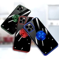 plating transparent magnetic case for iphone 13 12 11 pro max xs xr x 7 8 plus 13pro shell silicone cover with ring holder stand