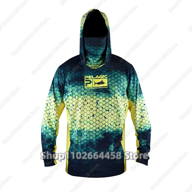 PELAGIC Fishing Hoodie Shirt Men's Long Sleeve Fishing Shirt UV Protection Hooded Face Mask Fishing Clothing Camisa De Pesca 1