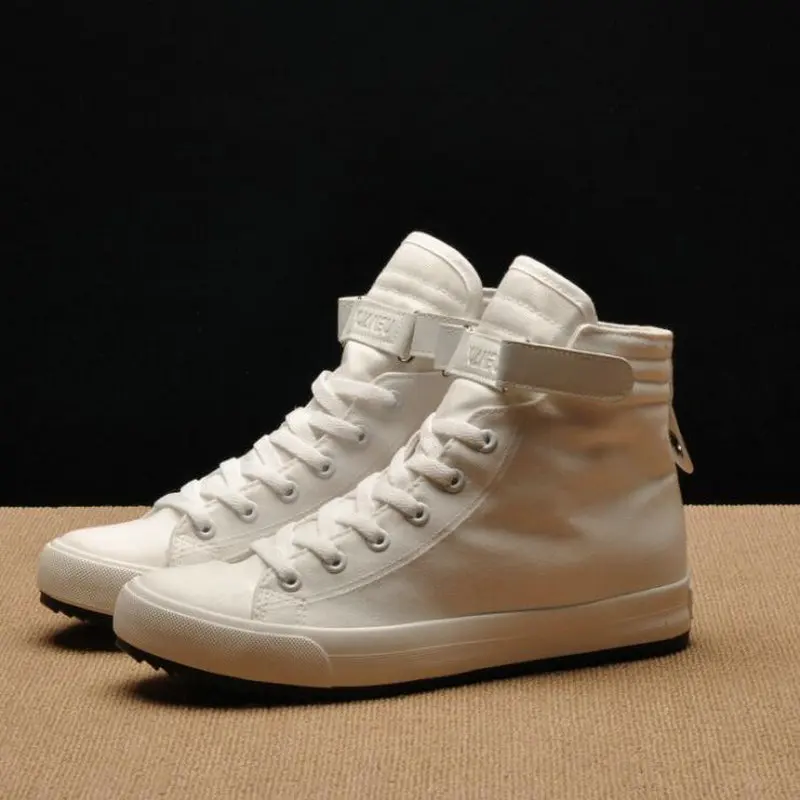 Nice Fashion Pop Men Light Breathable Canvas Casual All Black white  Red High top Solid Color Sneakers Shoes flats