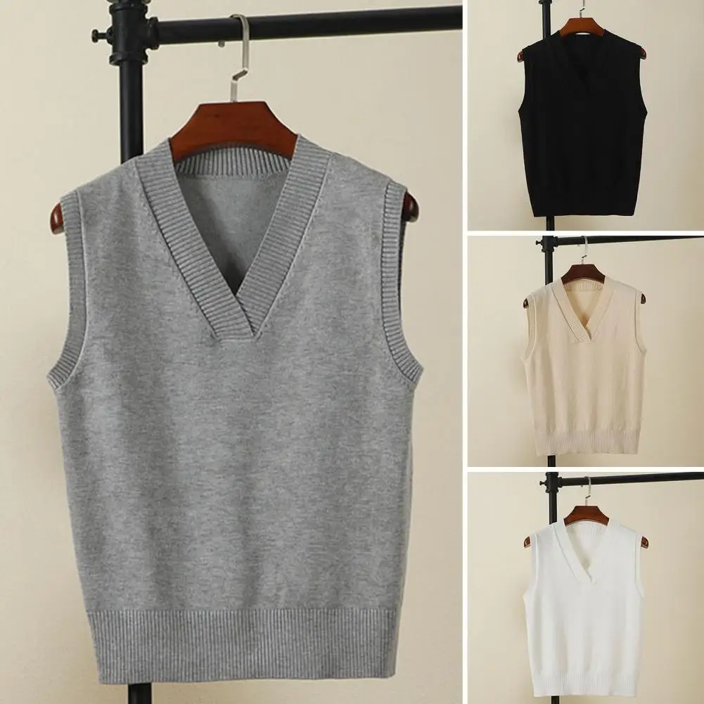

Sweater Top Stylish Women's V-neck Sleeveless Sweater Vest for Autumn/winter Regular Fit Solid Color Casual Pullover Top Winter