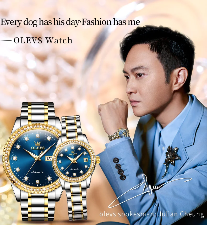 

OLEVS Fashion fashion mechanical double calendar diamond-encrusted couple watch