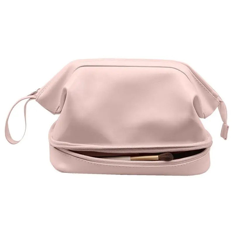 

Косметичка на молнии, большая двухслойная сумка для макияжа, водонепроницаемая дорожная портативная сумочка из искусственной кожи на молн...