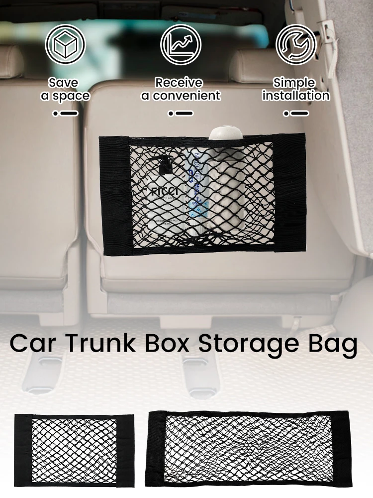 

Car Back Rear Mesh Trunk Seat Elastic String Net Magic Sticker Universal Storage Bag Pocket Cage Auto Organizer Seat Back Bag