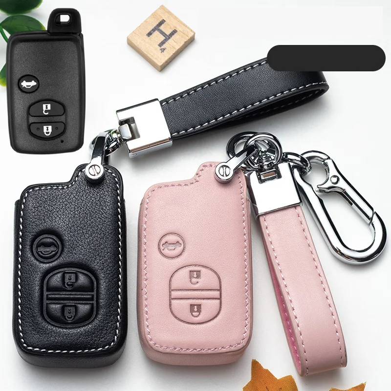 

Genuine Leather Lady Use Pink Car Key Case Cover for Toyota Camry Prius Land Cruiser Prado 150 Crown For Subaru Foreste XV