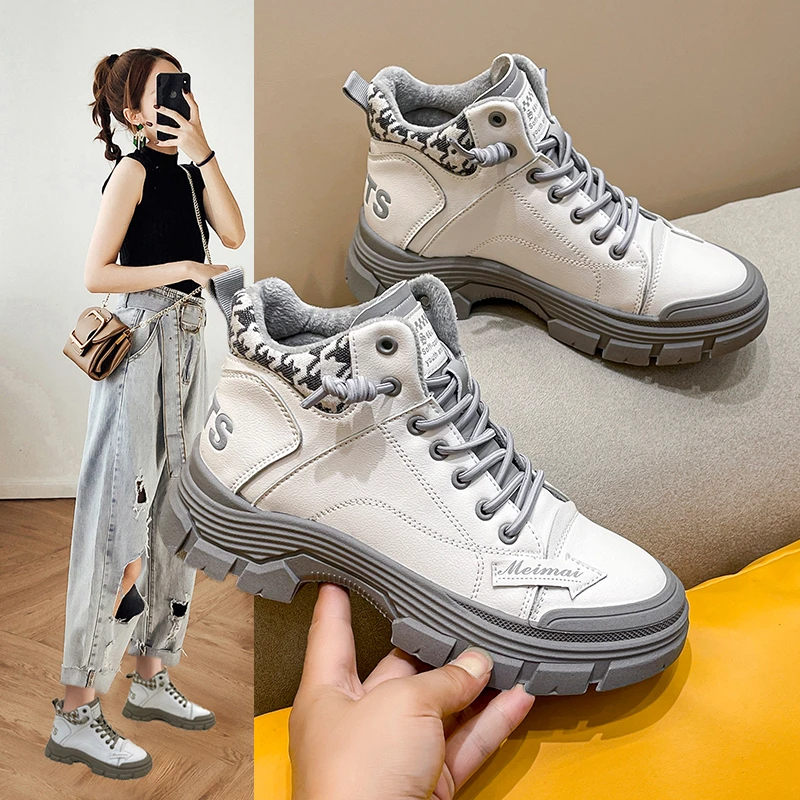 

Модные женские кроссовки зимние ботильоны на платформе плоская подошва теплые плюшевые меховые замшевые ботинки женская обувь