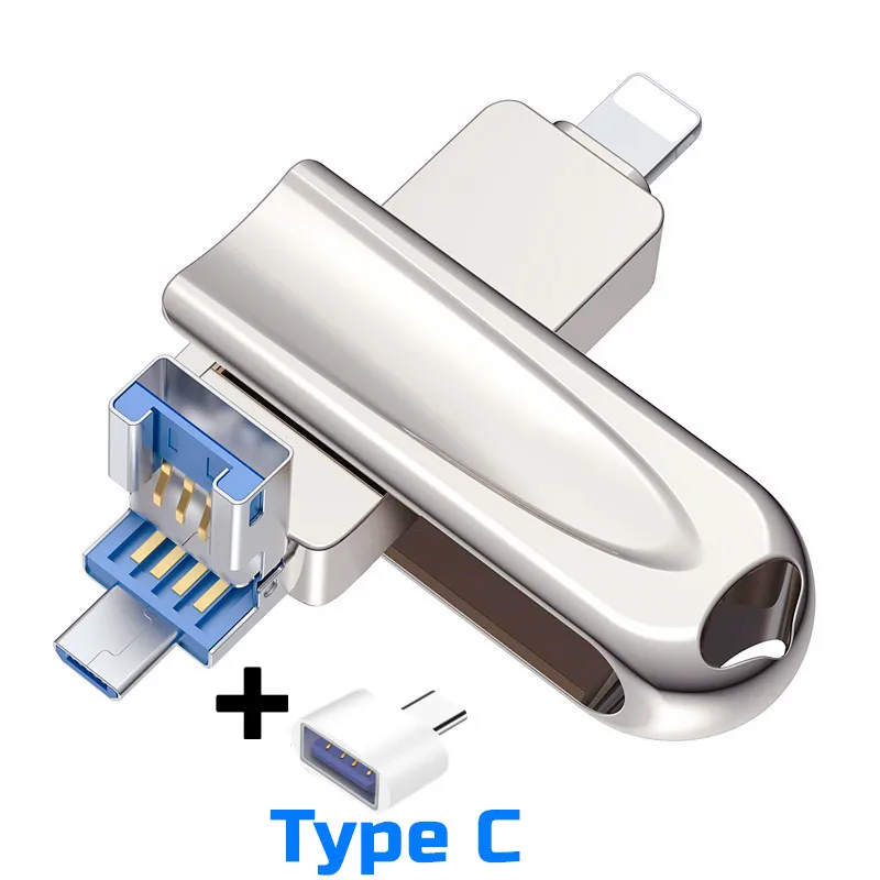 Флеш-накопитель 4 в 1 USB 3,0, флеш-накопитель OTG type c, флеш-накопитель 16 ГБ, 32 ГБ, 64 ГБ, флеш-накопитель 128 ГБ, USB-карта памяти для iPhone, iPad, ПК