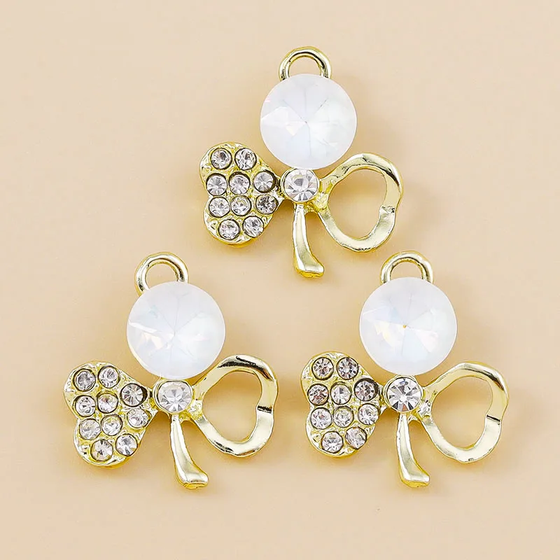 Leslie 10 шт. сверкающие хрустальные подвески в виде цветка клевера для серег