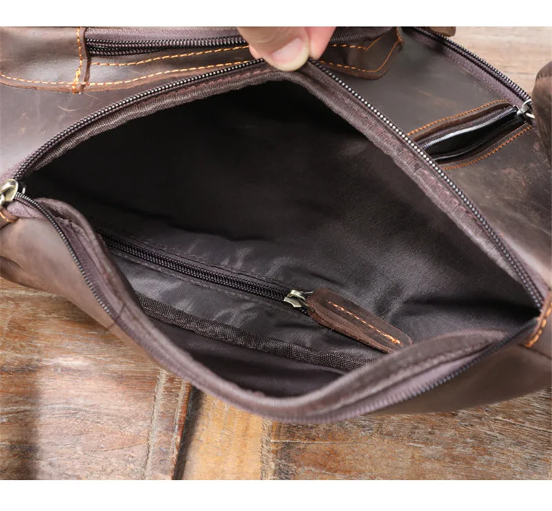 Vintage genuine leather men's multi-pocket personality chest bag designer natural crazy horse cowhide outdoor shoulder bag