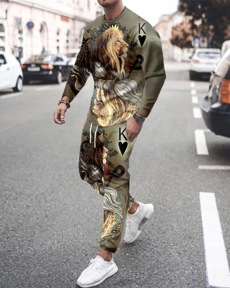 

Мужская спортивная одежда с 3D-принтом, мужской комплект спортивной одежды, пуловер с длинным рукавом и брюки, комплект из 2 предметов, весна ...