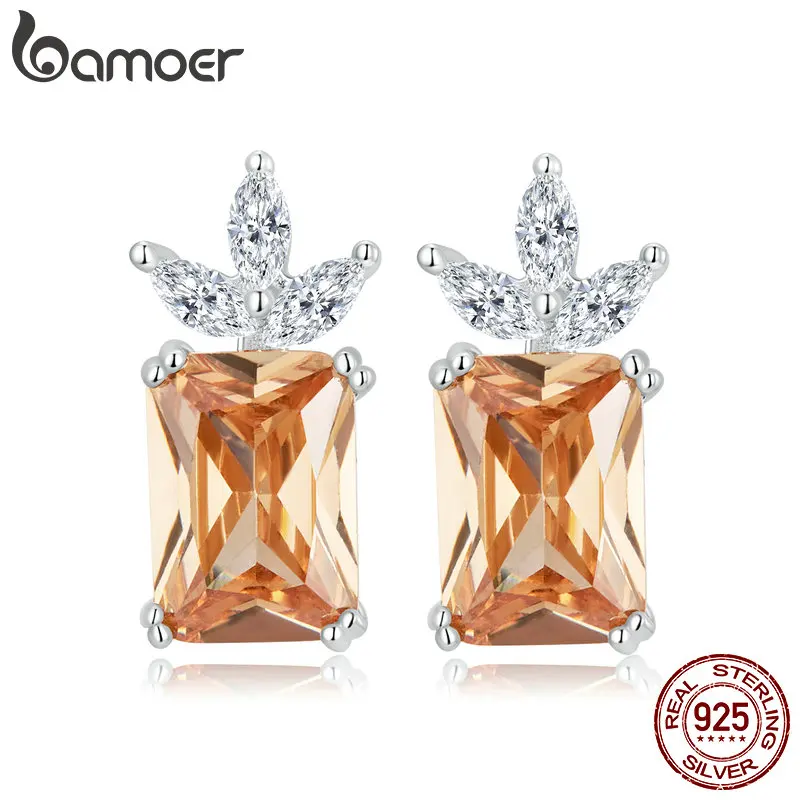 

BAMOER Genuine 925 Sterling Silver Cute Pineapple Platinum Plated Exquisite Fruit Stud Earrings for Women Fashion Jewelry Gift