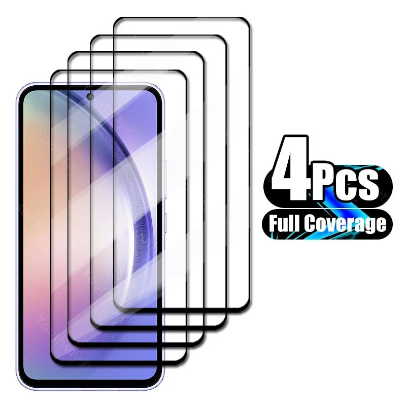 4Pcs Glass For Samsung Galaxy A54 Tempered Glass For Samsung Galaxy A54 A14 A24 A34 A04 Screen Protector Protective Phone Film