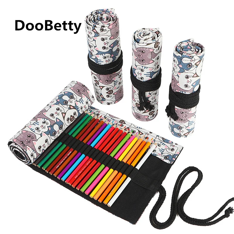 

Pencil Case School Supplies Pen Bag 72 Holes Art Pouch Canvas Pen Wrap Roll Makeup Cosmetic Brush Pen Storage Stationery Student