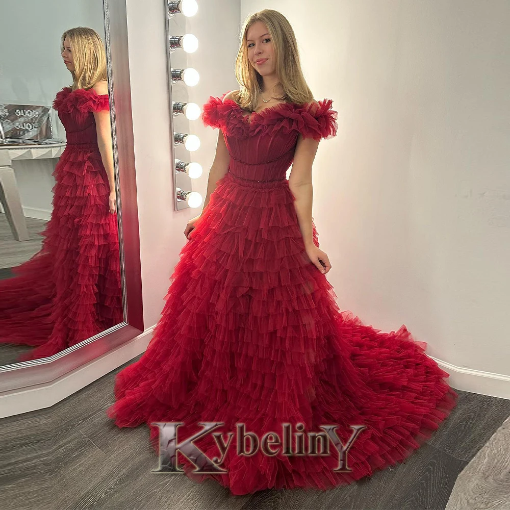 

Kybeliny Pleasant Prom Dress Tiered Off Shoulder 2023 For Women A-line Evening Gowns Vestidos De Fiesta Party Made To Order
