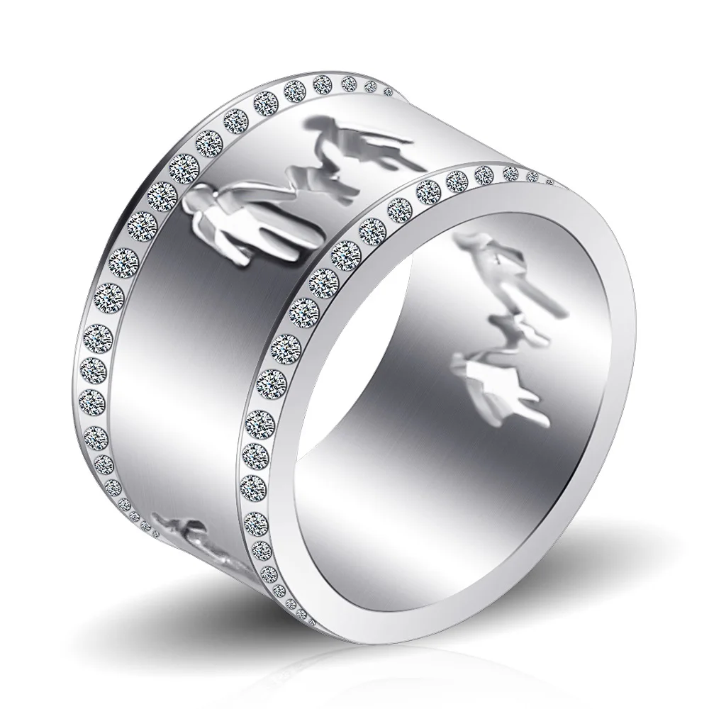

New Design Diamond Family Rings Hot Selling Stainless Steel Simple Ring For Women Men Jewelry