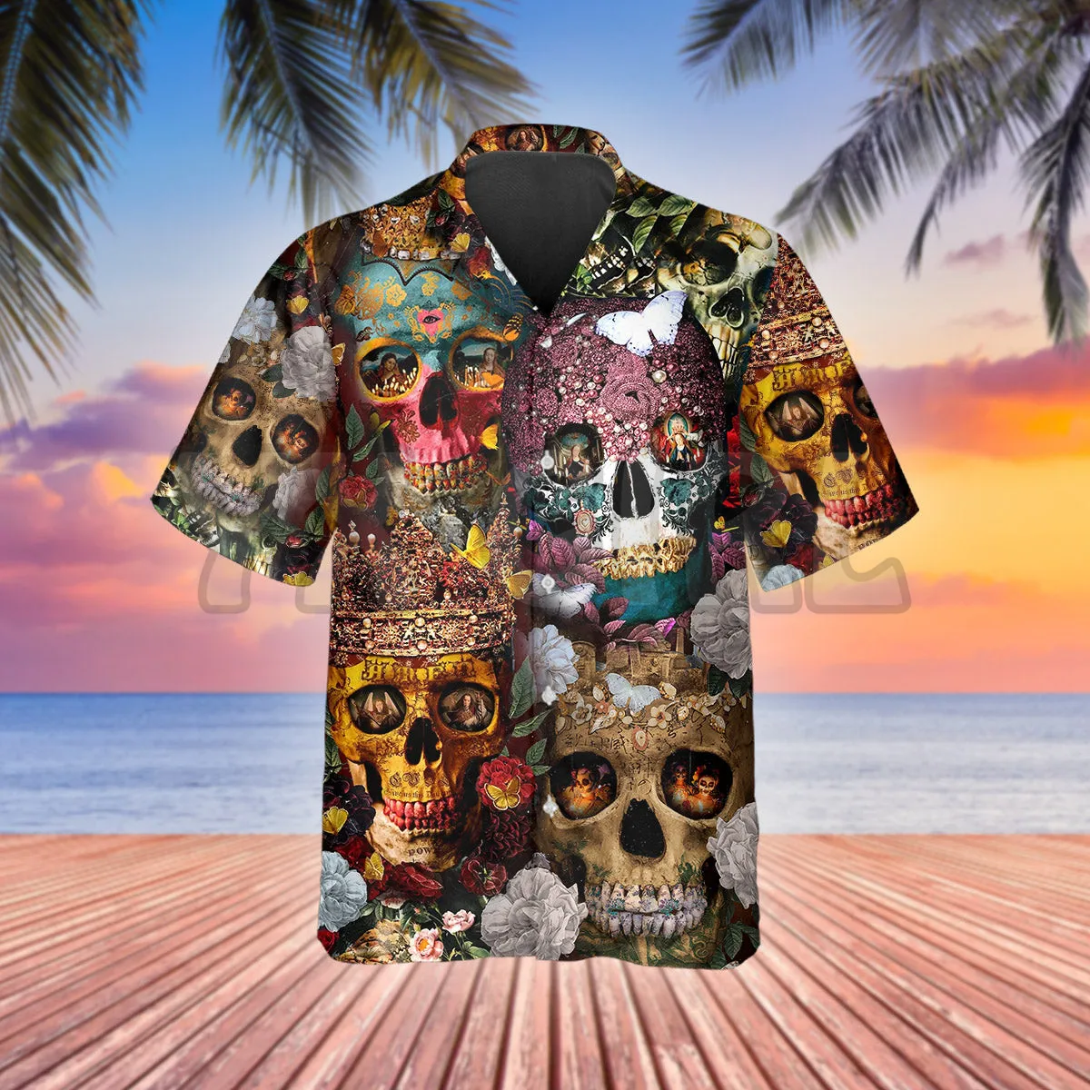 Skull With Doves 3D All Over Printed Hawaiian Shirt Men's For Women's Harajuku Casual Shirt Unisex