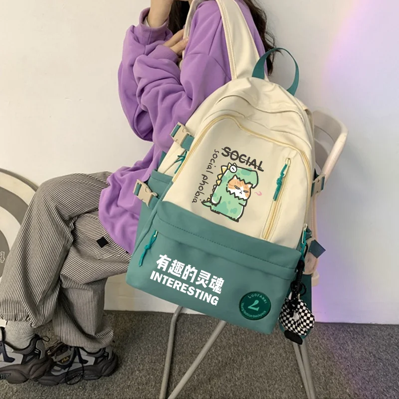 

Harajuku Cute Shiba Inu Cat Dinosaur Schoolbag Large Book Backpack for Teenagers Boys Girls Travel Laptop Bags