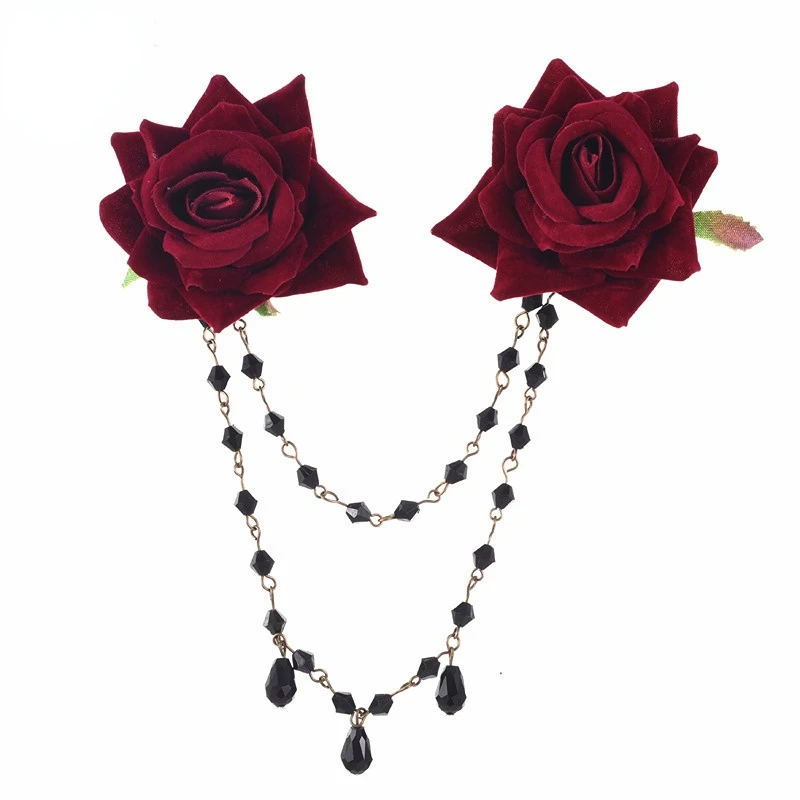 

New Vintage Fabric Rose Flower Brooch Tassel Chain Badge Lapel Pins Fashion Corsage Wedding Party Brooches Accessories Gifts
